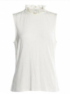 ME+EM White Sleeveless Ruffle Mock Neck Camisole